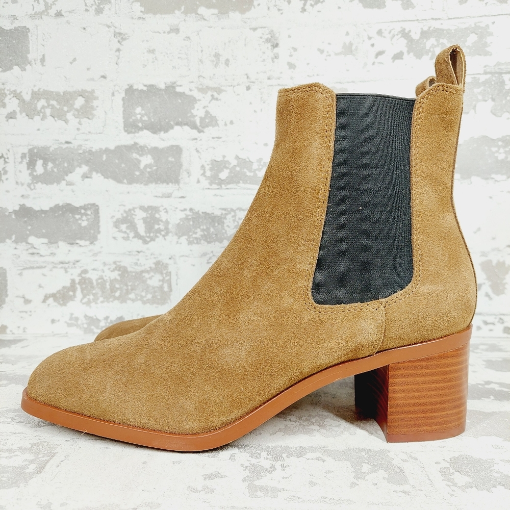 New Steve Madden Rhiannon Tan Suede Block Heel Ankle Boots H574